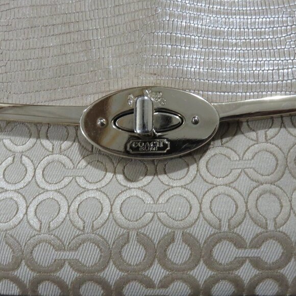 COACH Madison Op Art Fabric & Snakeskin Leather Turn Lock Flap Hobo Crossbody - Picture 15 of 16